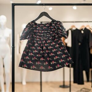 Anthropologie Leifsdottir Lion Floral Black Blouse with Puff Sleeves